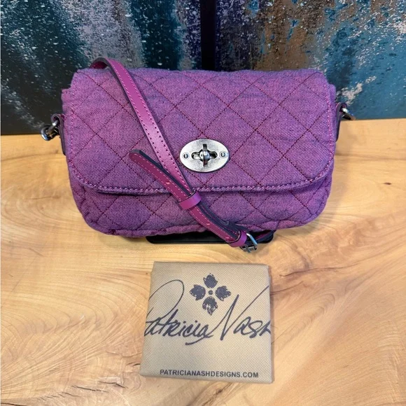 Patricia Nash Quilted Denim Bonny Crossbody in stunning Dark Pink (fusha) NWOT